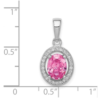 Sterlingsilber Rhodiniert Rosa und Weiß Zirkonia Oval Anhänger
