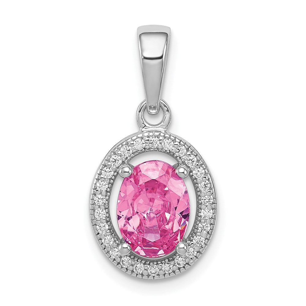 Sterlingsilber Rhodiniert Rosa und Weiß Zirkonia Oval Anhänger