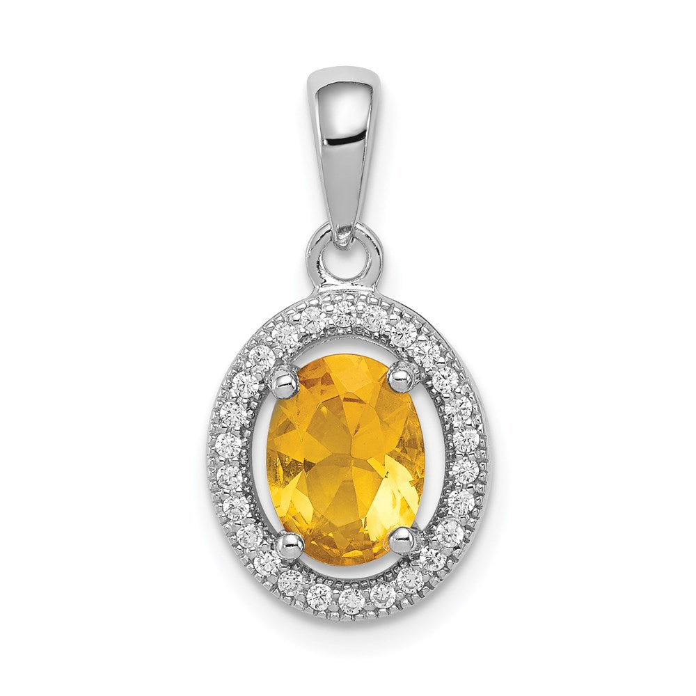 Sterlingsilber Rhodiniert Gelb und Weiß Zirkonia Oval Anhänger