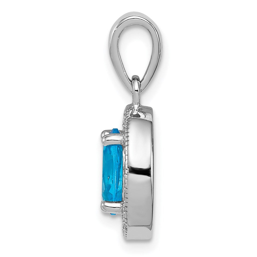 Sterlingsilber Rhodiniert Blau und Weiß Zirkonia Oval Anhänger