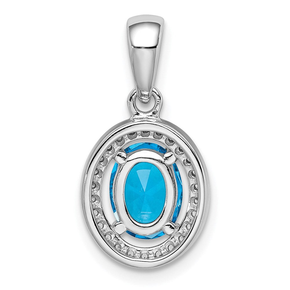 Sterlingsilber Rhodiniert Blau und Weiß Zirkonia Oval Anhänger