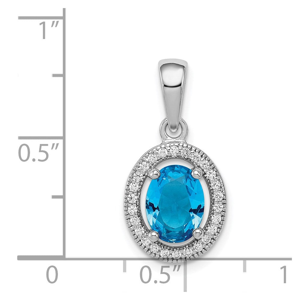 Sterlingsilber Rhodiniert Blau und Weiß Zirkonia Oval Anhänger