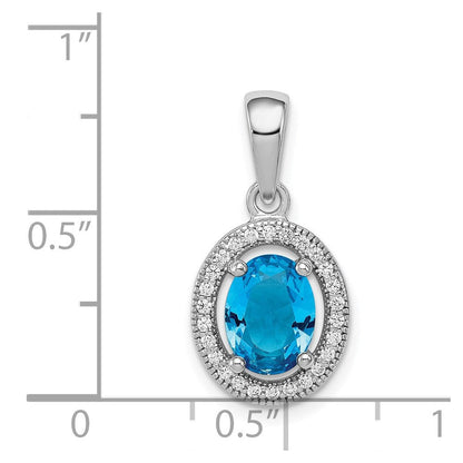Sterlingsilber Rhodiniert Blau und Weiß Zirkonia Oval Anhänger