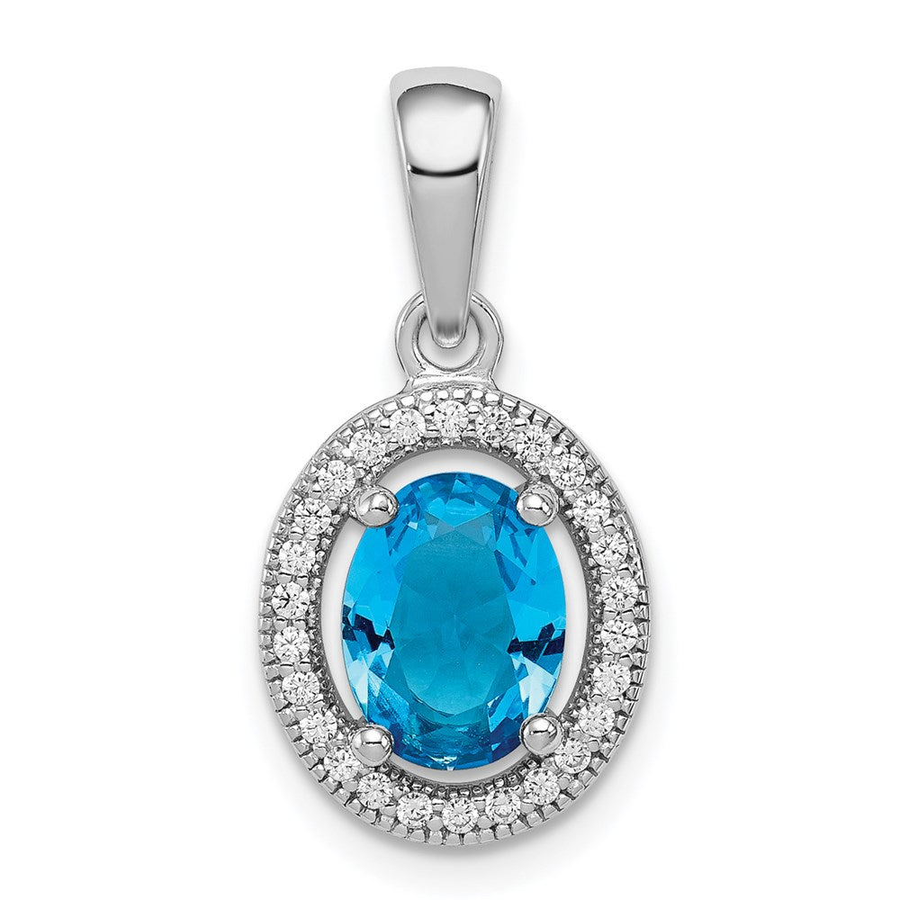 Sterlingsilber Rhodiniert Blau und Weiß Zirkonia Oval Anhänger
