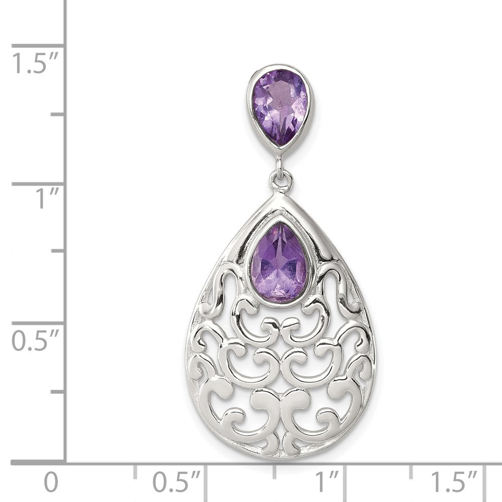 Rhodinierter Sterlingsilber-Anhänger mit Amethyst, poliert