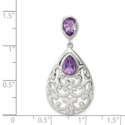 Rhodinierter Sterlingsilber-Anhänger mit Amethyst, poliert