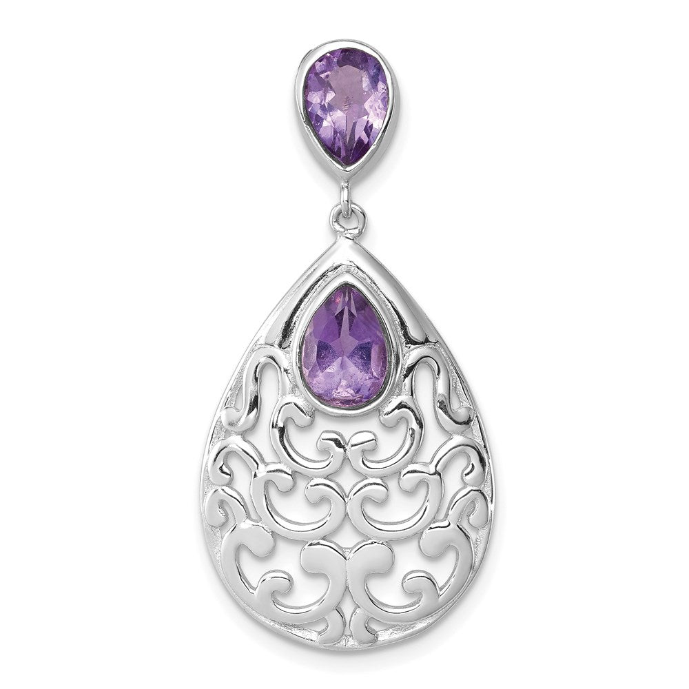 Rhodinierter Sterlingsilber-Anhänger mit Amethyst, poliert