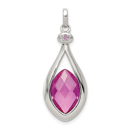 Sterlingsilber Rhodiniert Synthetisch Rot Fantasie-cut Marquise Anhänger