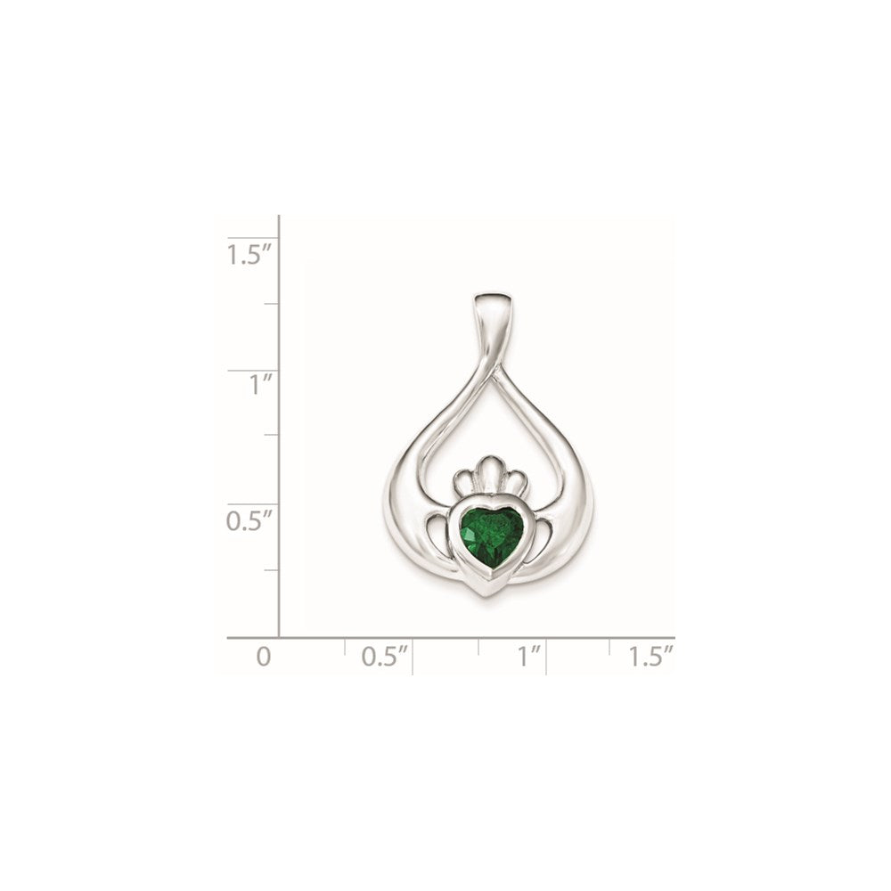 Sterlingsilber Rhodiniert Grün Zirkonia Herz Claddagh Anhänger