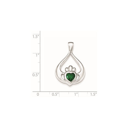Sterlingsilber Rhodiniert Grün Zirkonia Herz Claddagh Anhänger