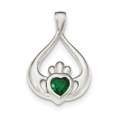 Sterlingsilber Rhodiniert Grün Zirkonia Herz Claddagh Anhänger