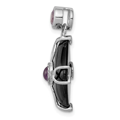 Anhänger aus rhodiniertem Sterlingsilber mit schwarzem Achat und Amethyst