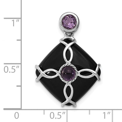 Anhänger aus rhodiniertem Sterlingsilber mit schwarzem Achat und Amethyst