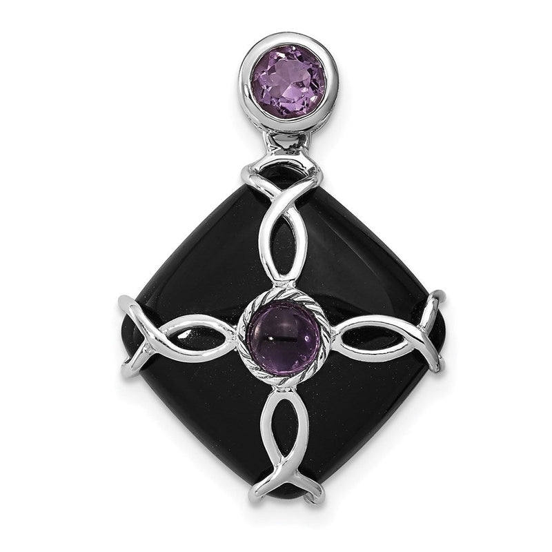 Anhänger aus rhodiniertem Sterlingsilber mit schwarzem Achat und Amethyst