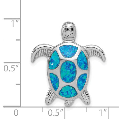 Sterlingsilber Rhodiniert Poliert Erzeugt Blau Opal Schildkröte Anhänger