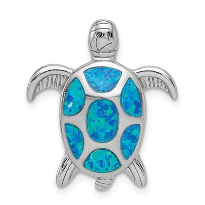 Sterlingsilber Rhodiniert Poliert Erzeugt Blau Opal Schildkröte Anhänger