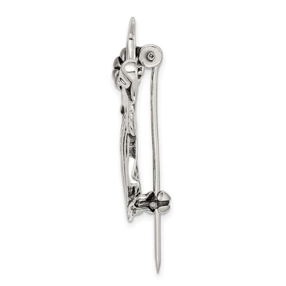 Sterlingsilber Poliert & Antik Engel mit Blume Brosche