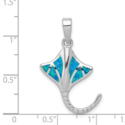 Sterlingsilber Rhodiniert Erzeugt Blau Opal Stingray Anhänger