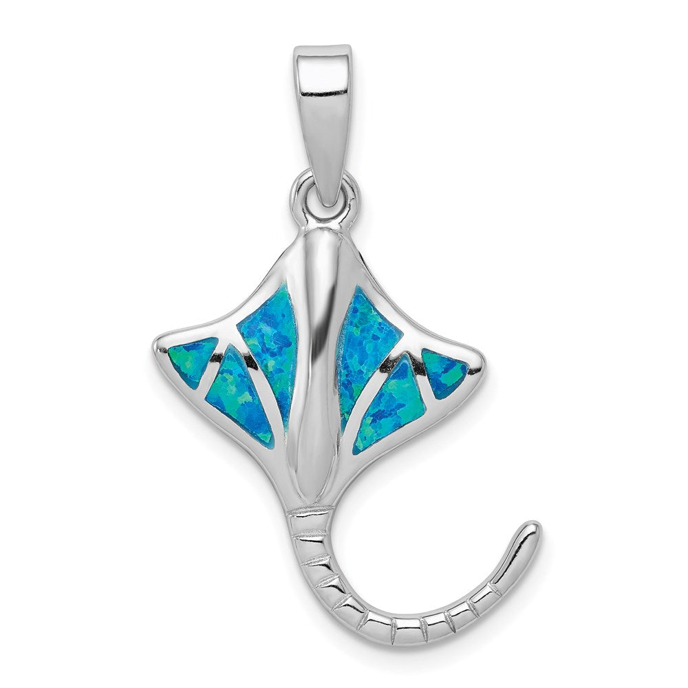 Sterlingsilber Rhodiniert Erzeugt Blau Opal Stingray Anhänger