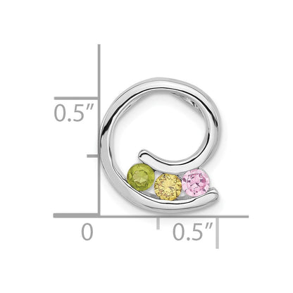 Sterlingsilber Poliert Grün, Gelb & Rosa Zirkonia Kreis Kette Anhänger