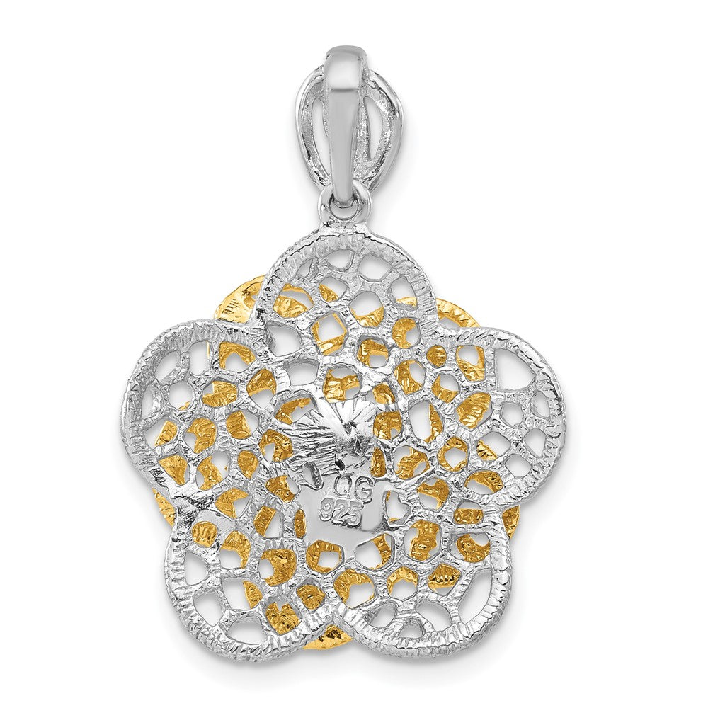 Sterlingsilber Rhodiniert Goldfarben Blume Anhänger