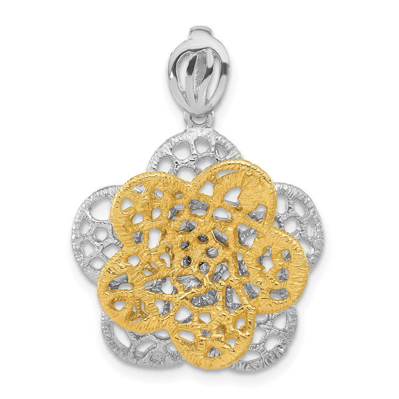 Sterlingsilber Rhodiniert Goldfarben Blume Anhänger