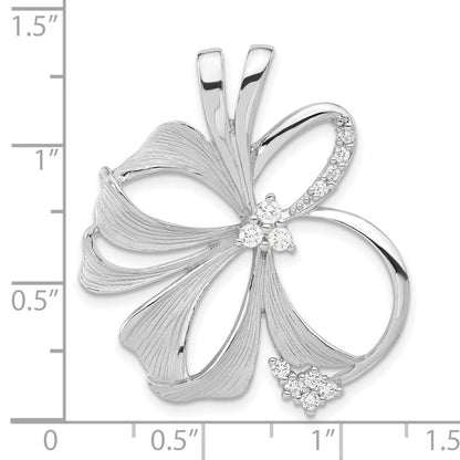 Sterlingsilber Poliert & Satiniert Zirkonia Blume Kette Anhänger
