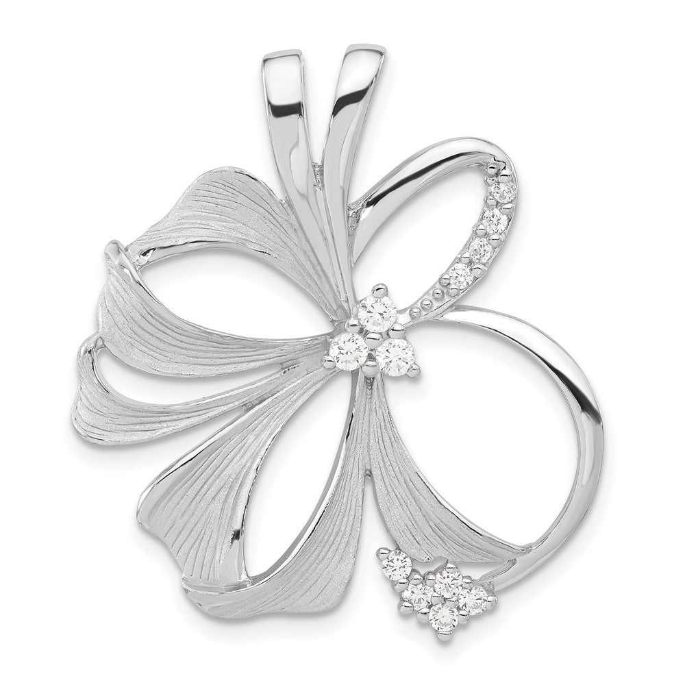 Sterlingsilber Poliert & Satiniert Zirkonia Blume Kette Anhänger