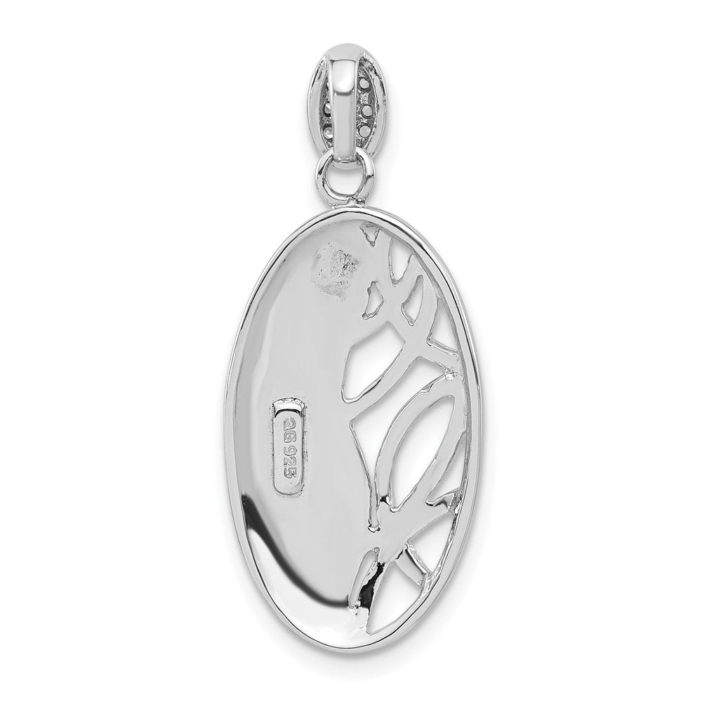 Sterlingsilber Poliert & Satiniert Zirkonia Oval Kette Anhänger