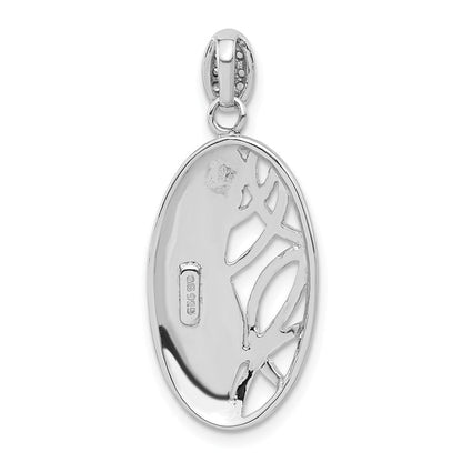 Sterlingsilber Poliert & Satiniert Zirkonia Oval Kette Anhänger