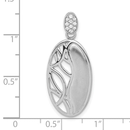 Sterlingsilber Poliert & Satiniert Zirkonia Oval Kette Anhänger