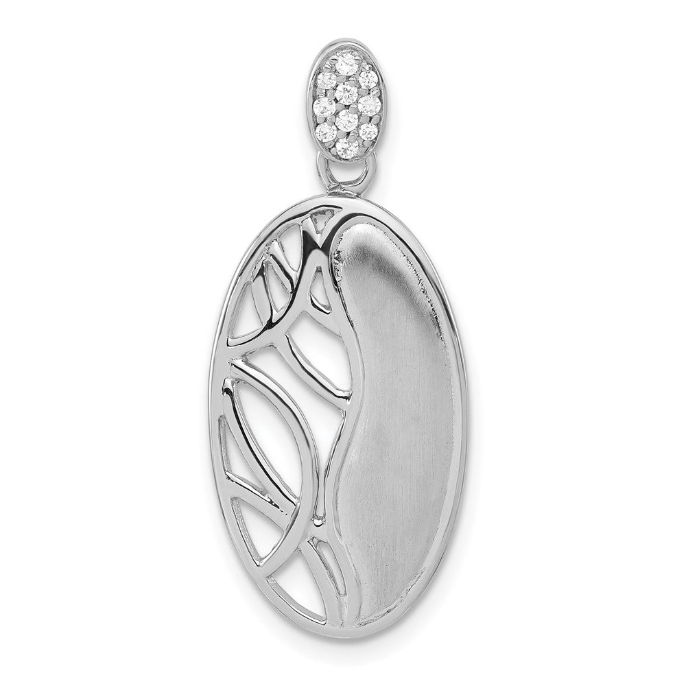 Sterlingsilber Poliert & Satiniert Zirkonia Oval Kette Anhänger