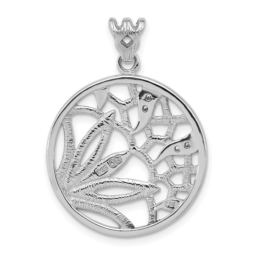 Sterlingsilber Rhodiniert Strukturiert Zirkonia Blumen Kreis Anhänger