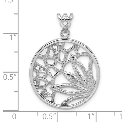 Sterlingsilber Rhodiniert Strukturiert Zirkonia Blumen Kreis Anhänger