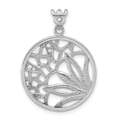 Sterlingsilber Rhodiniert Strukturiert Zirkonia Blumen Kreis Anhänger