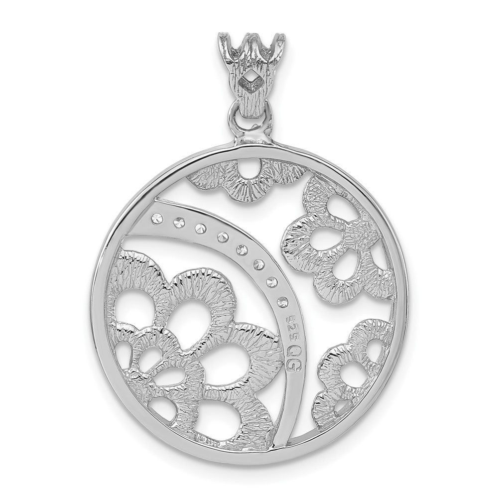 Sterlingsilber Rhodiniert Strukturiert Zirkonia Blumen Kreis Anhänger