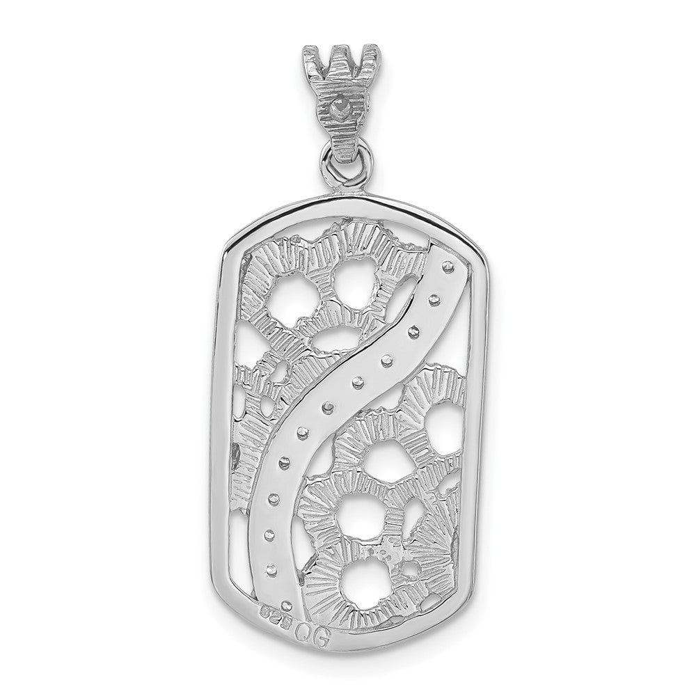 Sterlingsilber Rhodiniert Strukturiert Zirkonia Blumen Ausgeschnitten Dogtag Anhänger