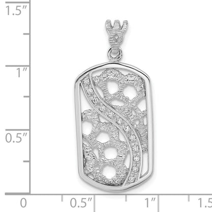 Sterlingsilber Rhodiniert Strukturiert Zirkonia Blumen Ausgeschnitten Dogtag Anhänger