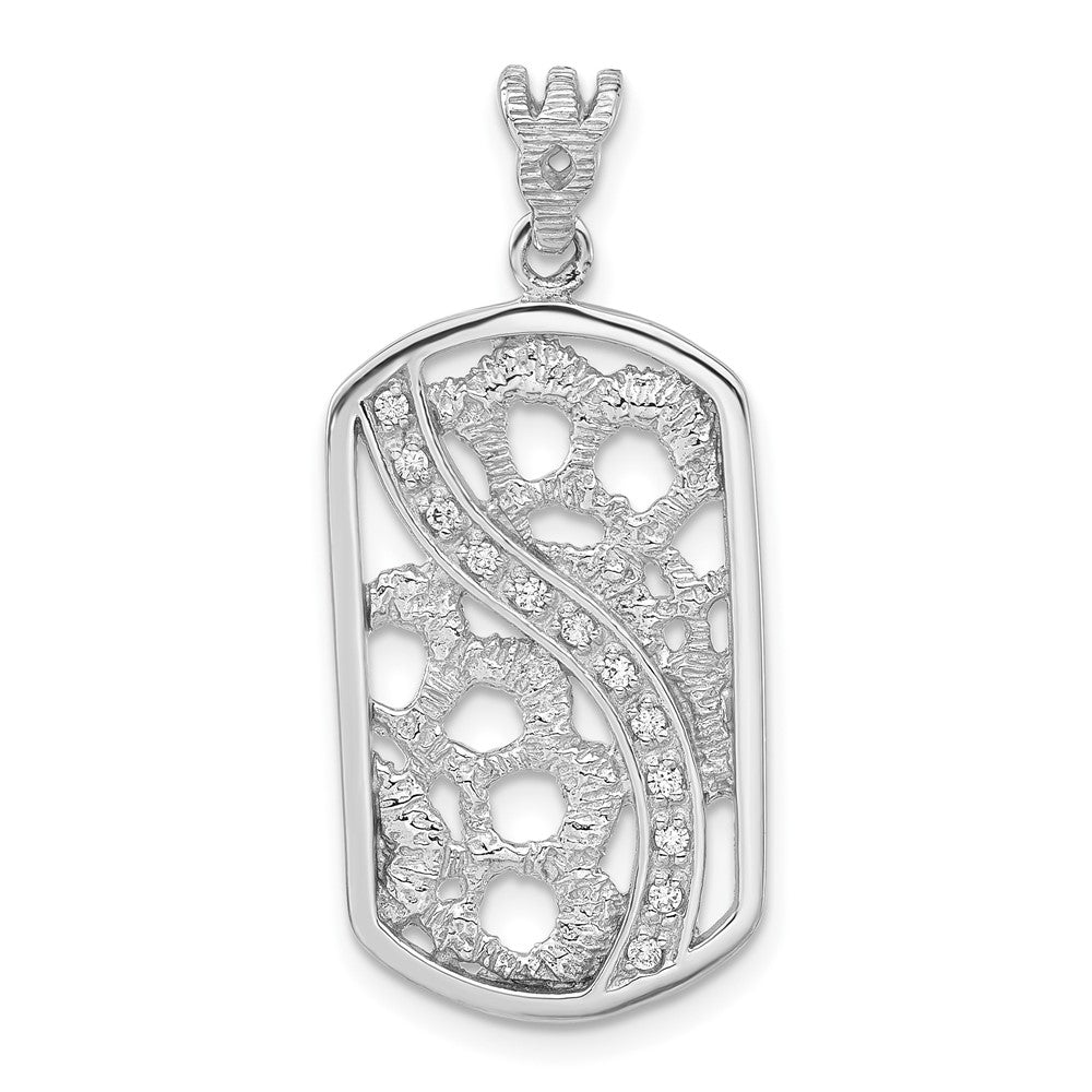 Sterlingsilber Rhodiniert Strukturiert Zirkonia Blumen Ausgeschnitten Dogtag Anhänger