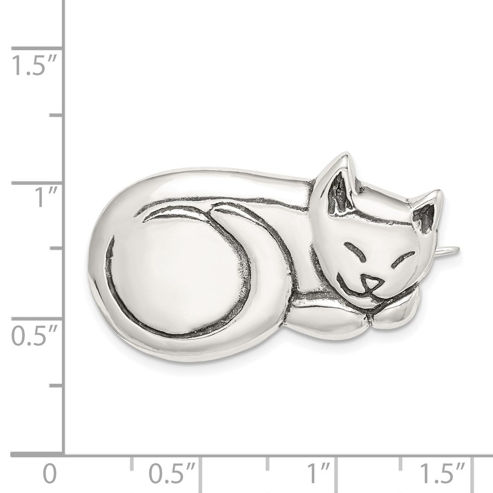 Sterlingsilber Antikisiert Sleeping Katze Brosche