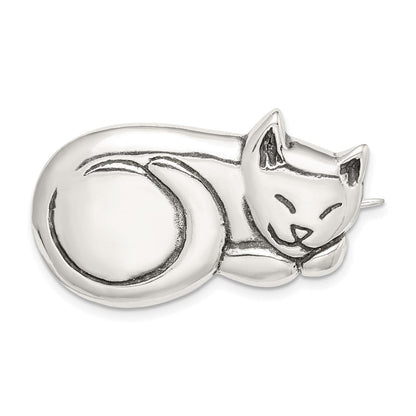 Sterlingsilber Antikisiert Sleeping Katze Brosche