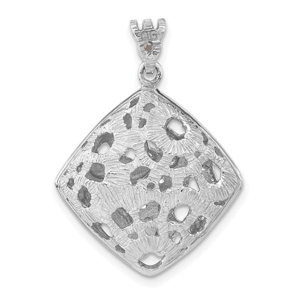 Sterlingsilber Rhodiniert Strukturiert Kristall Blumen Quadratisch Anhänger