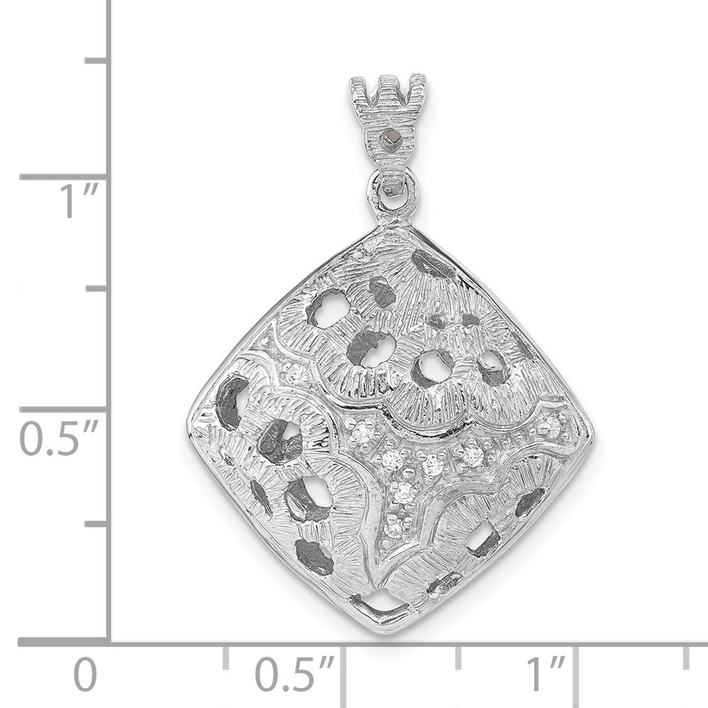 Sterlingsilber Rhodiniert Strukturiert Kristall Blumen Quadratisch Anhänger