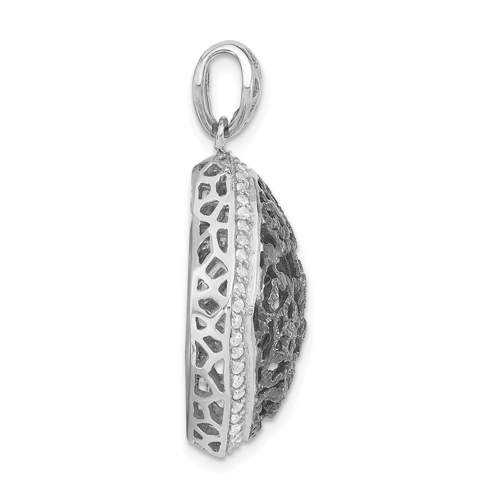 Sterlingsilber mit Schwarz Rhodium Strukturiert Zirkonia Blumen Quadratisch Anhänger