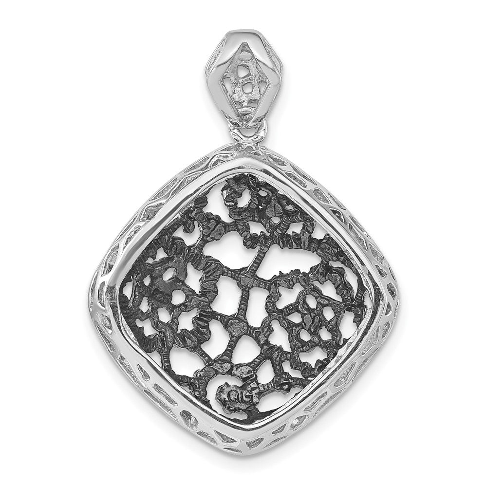 Sterlingsilber mit Schwarz Rhodium Strukturiert Zirkonia Blumen Quadratisch Anhänger