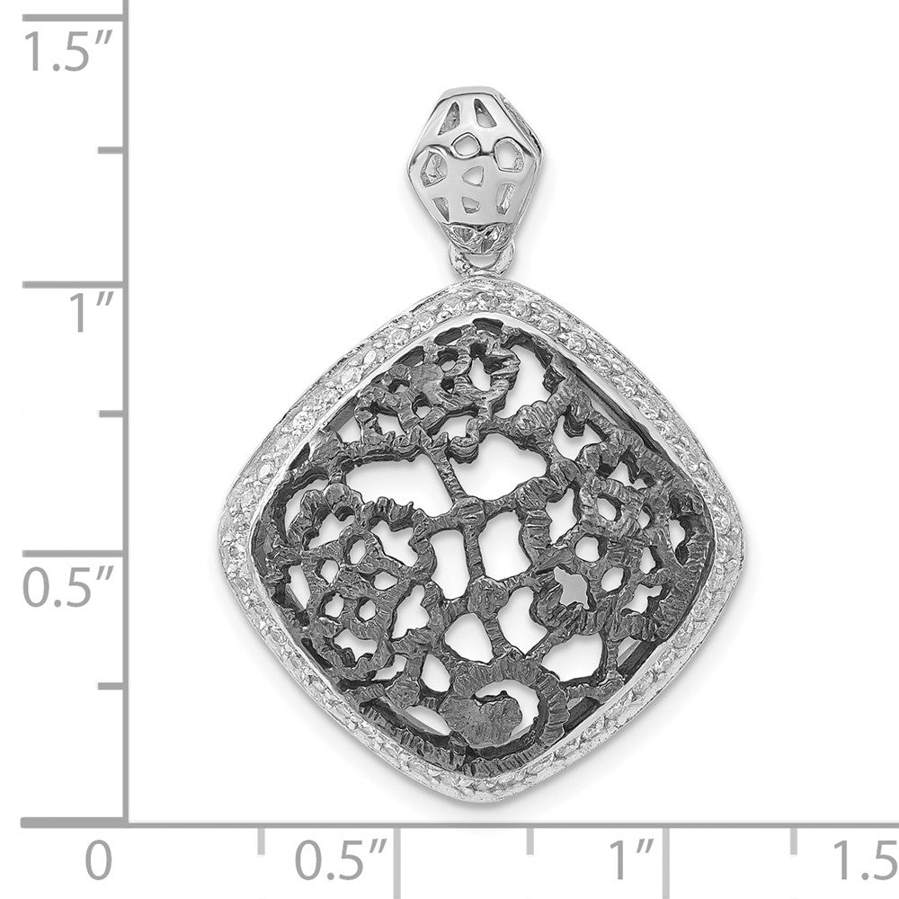 Sterlingsilber mit Schwarz Rhodium Strukturiert Zirkonia Blumen Quadratisch Anhänger