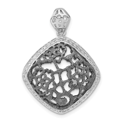 Sterlingsilber mit Schwarz Rhodium Strukturiert Zirkonia Blumen Quadratisch Anhänger
