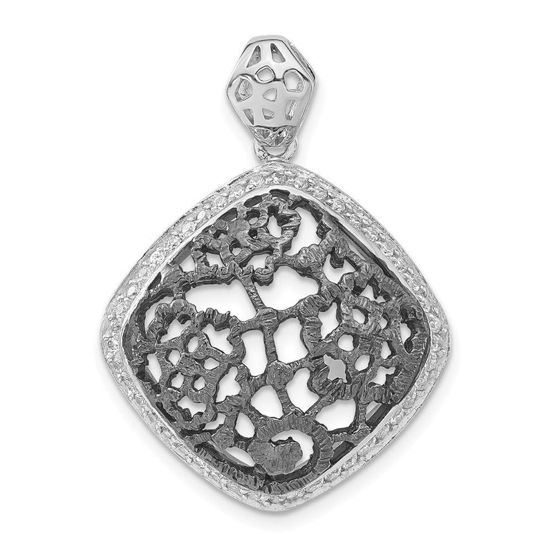 Sterlingsilber mit Schwarz Rhodium Strukturiert Zirkonia Blumen Quadratisch Anhänger