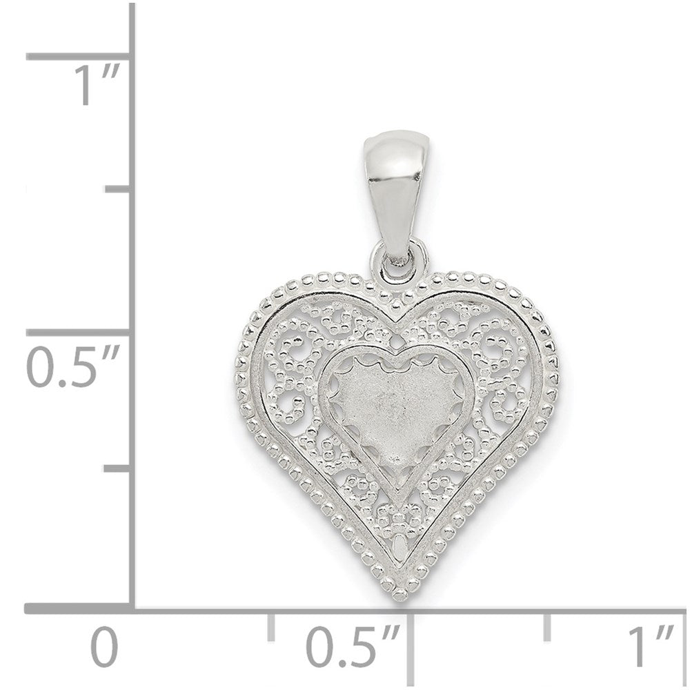 Sterlingsilber Poliert Filigran Herz Anhänger