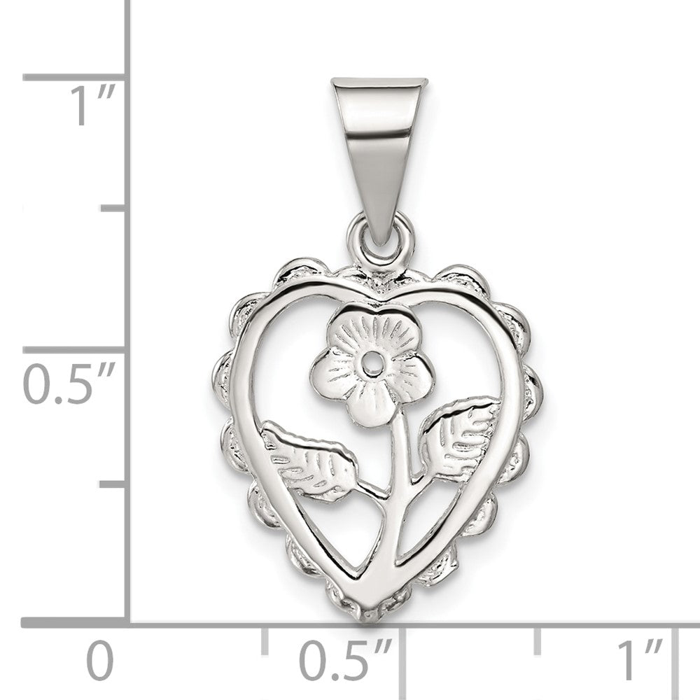 Sterlingsilber Poliert Mini Blumen Mittig Herz Anhänger